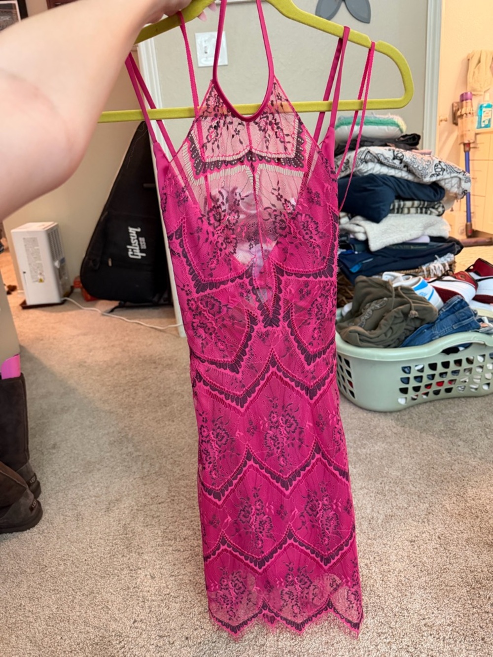 Free People Fuchsia Pink Lace Mini Dress
